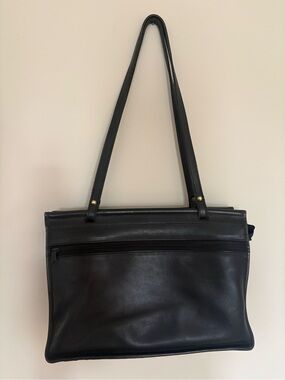 Jack George’s Classic Black Leather and Suede Shoulder Bag laptop